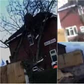 A tree fell into a house on Warde Avenue, Balby, Doncaster, during Storm Eunice yesterday