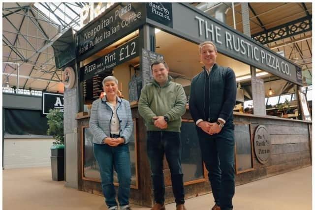 Councillor Denise Lelliott, Rotherham Council; Lee Ogley, Rustic Pizza and Raife Gale, Muse at The Rustic Pizza Company in Doncaster. Credit Joe Horner.