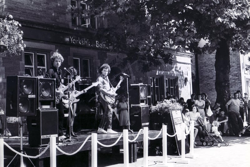 The Phoenix Rock Group perform in New Square, Chesterfield as part of Smile Week - 29th July 1983