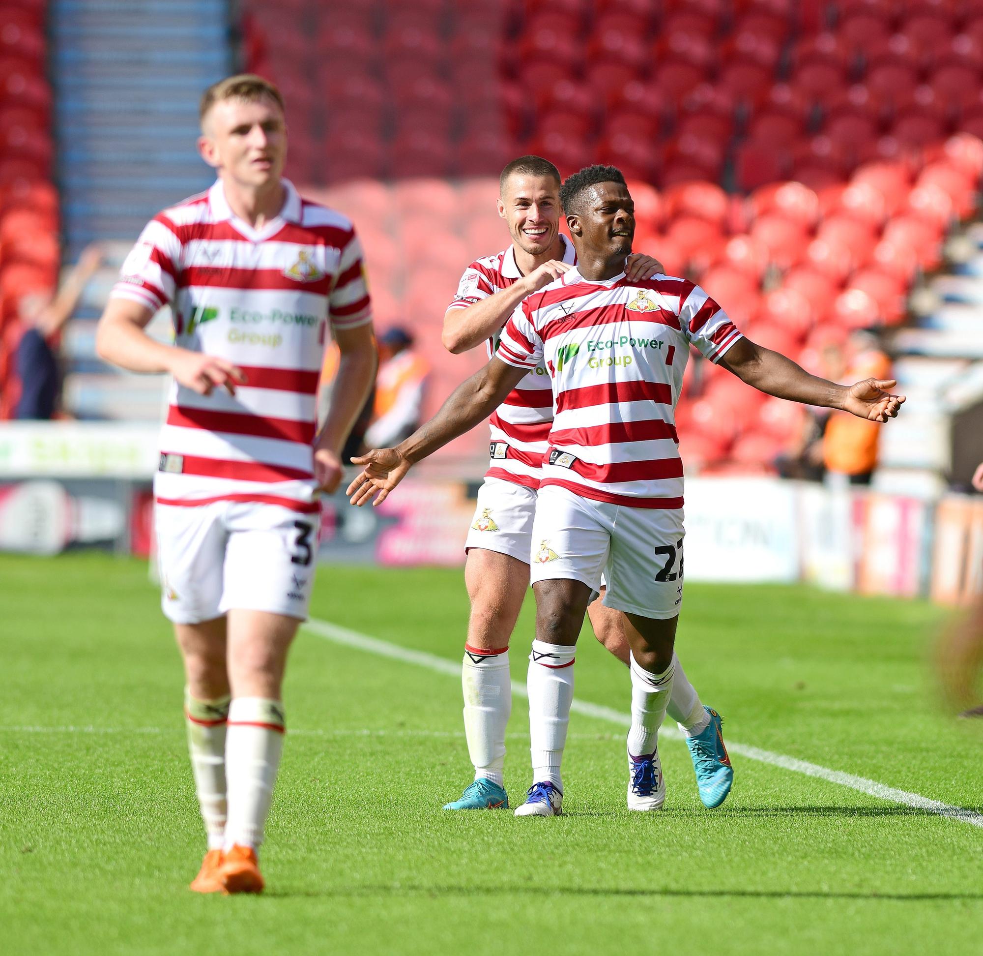 Doncaster's Kieran Agard celebrates his winning goal against Sutton United.