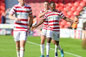 Doncaster's Kieran Agard celebrates his winning goal against Sutton United.