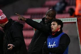 Darren Moore, with Rovers winger Jon Taylor. Picture: Howard Roe/AHPIX