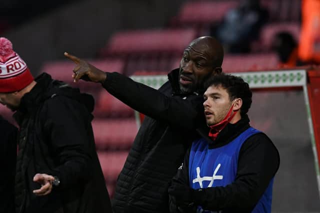 Darren Moore, with Rovers winger Jon Taylor. Picture: Howard Roe/AHPIX