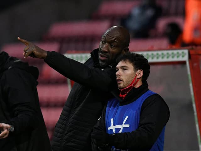 Darren Moore, with Rovers winger Jon Taylor. Picture: Howard Roe/AHPIX