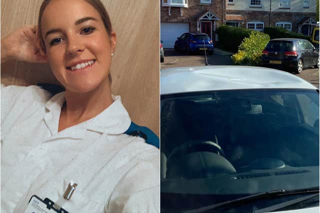 The roof of Sophie Holgate's car was caved in after a vandal attack.