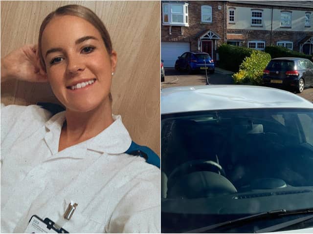 The roof of Sophie Holgate's car was caved in after a vandal attack.