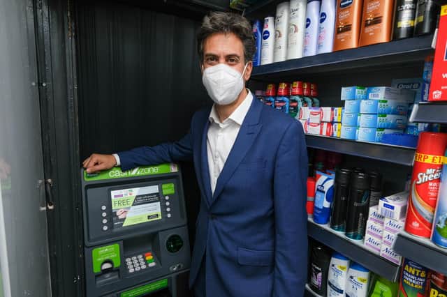 Ed Milliband MP at West End Stores in Norton, Doncaster wich now has a free to use cash machine instore.