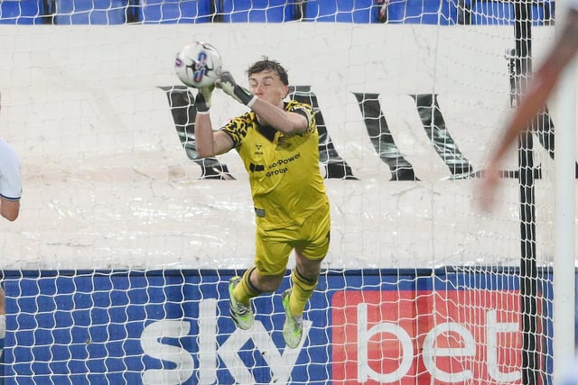 Made a big save down low to deny Grimsby's Gavan Holohan in the first half.