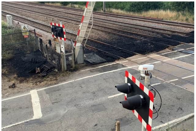 The level crossing was damaged by fire, closing the East Coast Main Line.
