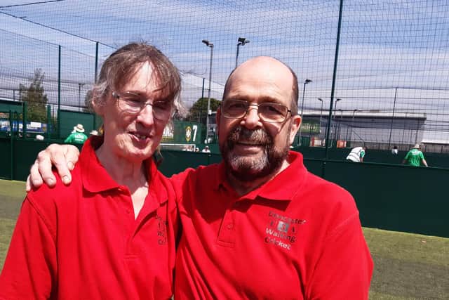 Husband and wife  Diane and Chris Woolven taking part in the Doncaster U3A walking cricket