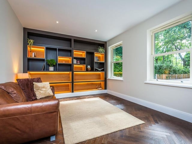 There is plenty of versatile space within the house - here with built-in shelving.