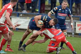 Guido Volpi, Doncaster’s Argentinian forward, scored one of four tries at Hartpury. (Picture: Marie Caley)