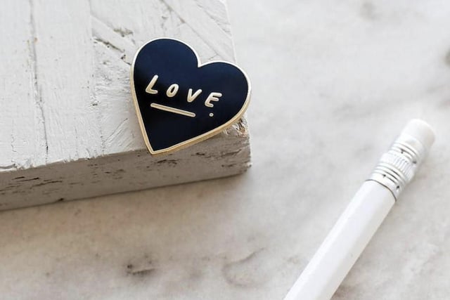 Love Enamel Pin - £7.20, from  Shop Indie. Vicar Lane Shopping Centre’s Shop Indie, which stocks products from independent makers, guaranteeing something unique. From quirky Valentine’s cards and soy wax candles to a range of enamel pins and chocolate, there’s something to suit everyone here. There’s also free local delivery on orders over £20. Purchase online: shopindie.co.uk