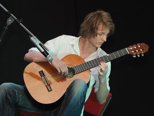 David Lawerance, of Doncaster plays his guitar at the Donny's Got Talent Final in 2011