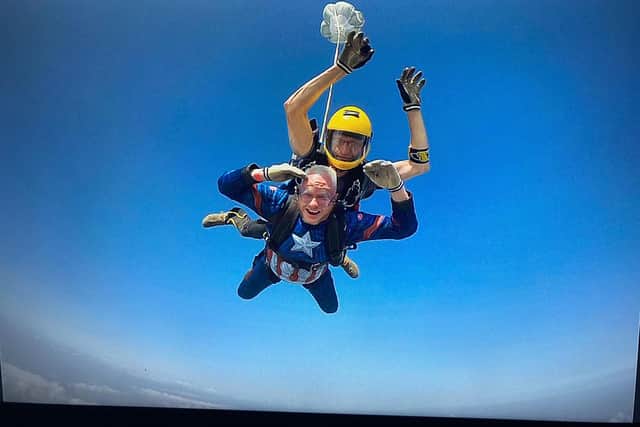 Roger Clark 39 did the Jessops Superhero Skydive dressed as Captain Marvel