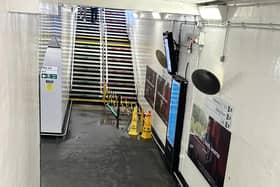 Raw sewage leaking out onto Doncaster railway station passenger tunnel.