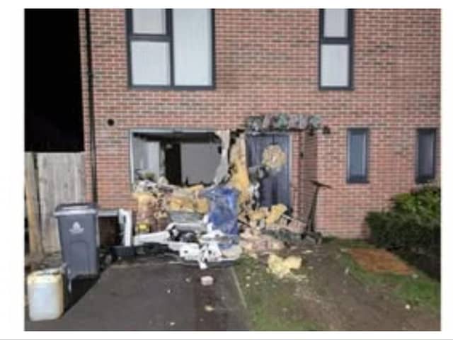 The house in Mear Close suffered extensive damage following an arson attack and a later incident where a car was driven into the property.