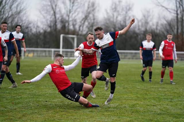 Action from Harworth Colliery’s draw at Crowle Colts. Photo: John Mushet