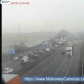 Traffic on the M18 Northbound past J1 at around 8.13am on February 14 following a crash. Image by Highways England.