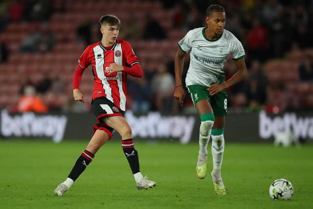 Louie Marsh in action for Sheffield United during the Carabao Cup earlier this week. Photo: Simon Bellis/Sportimage