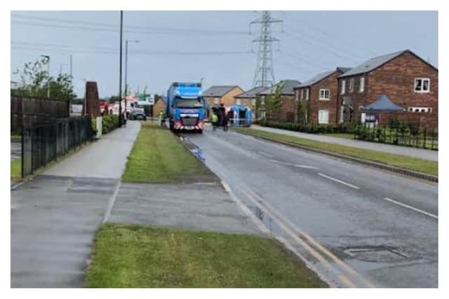 The lorry overturned on West End Lane in Rossington.  (Photo/Video: Ian Peters),