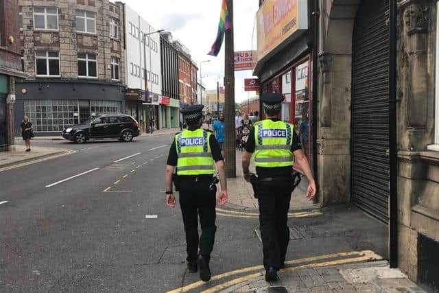 Police on patrol in Doncaster town centre. Picture: George Torr