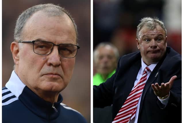 Former Leeds United head coach Marcelo Bielsa (left) and Stevenage boss Steve Evans. Photos: Getty.