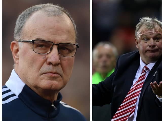 Former Leeds United head coach Marcelo Bielsa (left) and Stevenage boss Steve Evans. Photos: Getty.