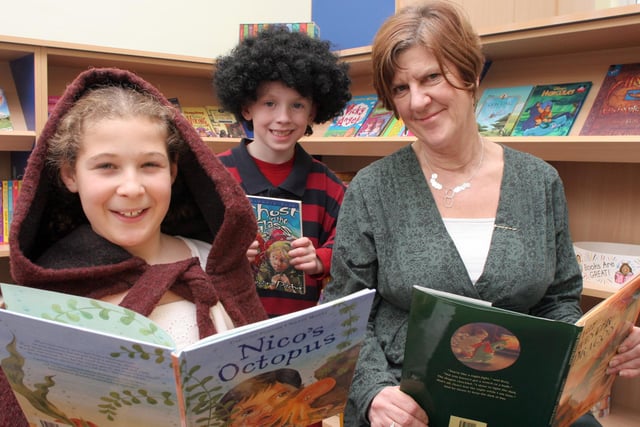 St Mary's RC primary School opened their new library with famous author Caroline Pitcher in 2008, pictured with Hannah Tedesco, 9, Daniel Lowe, 5