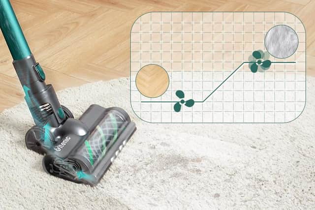 The Ultenic U11 Cordless Vacuum automatically detects changes in surface and changes suction accordingly