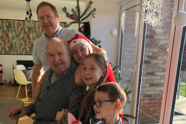 Colin Horseman died of covid after having the vaccine in December. He is pictured with son Simon and grandchildren Eve, Imogen, and Rafe
