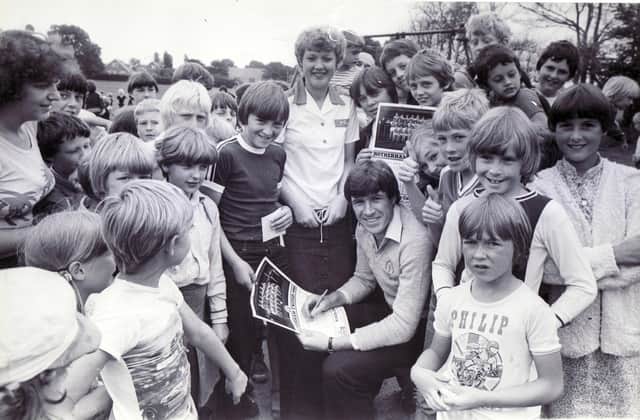 New Rotherham United manager and former football star Emlyn Hughes at Wickersley playscheme in August 1981