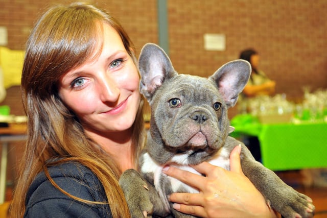 Stacey Nicholson with her blue French bulldog Skye who was 17 weeks old when this photo was taken seven years ago.