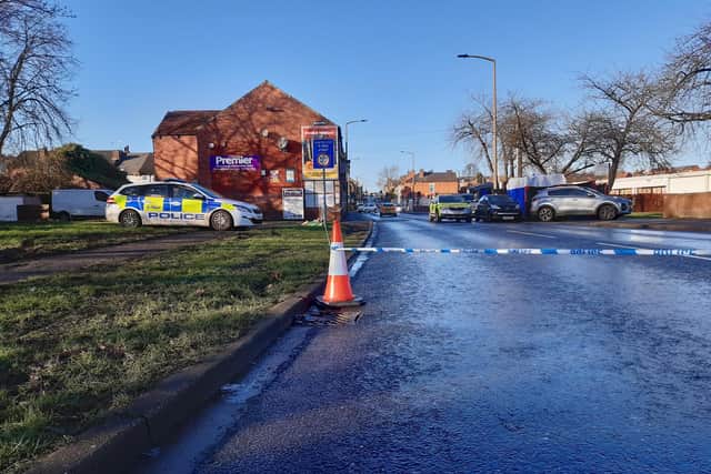 Police at the scene of the alleged murder on Wath Road Mexborough today. The alleged shooting  happened on January 11