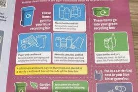 Notices explaining what can and can't be recycled were attached to bins in Cusworth.