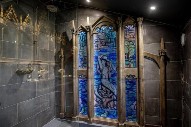 The specially-commissioned backlit stained glass window depicts a blonde mermaid that became famous in the Harry Potter and the Goblet of Fire film.