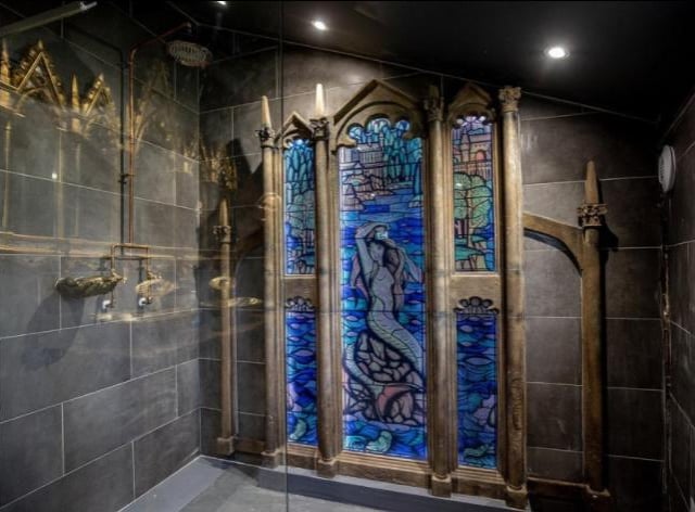 The specially-commissioned backlit stained glass window depicts a blonde mermaid that became famous in the Harry Potter and the Goblet of Fire film.
