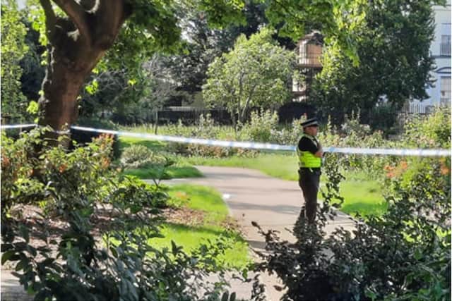 Officers have been guarding the scene of the attack.