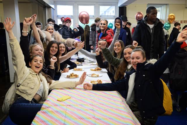 Pupils at McAuley School pictured on their last day during their Surprise Party. Picture: NDFP-20-03-20 McAuleyLeaversParty 10-NMSY