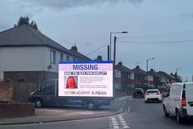 A digital billboard has been travelling the streets of Doncaster in the hunt for missing Pam Johnson.
