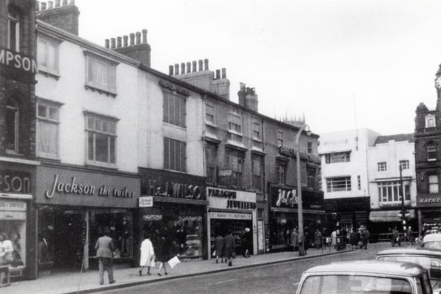 Some of the shops in St Sepulchre Gate before the Arndale Centre construction work began