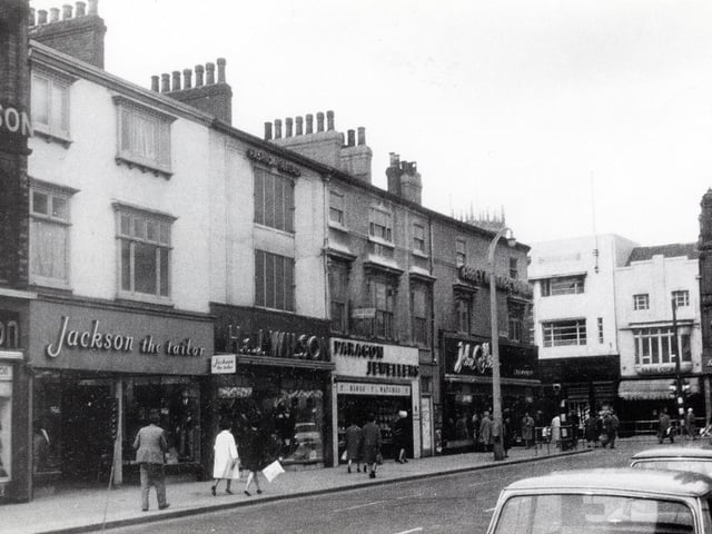 Some of the shops in St Sepulchre Gate before the Arndale Centre construction work began