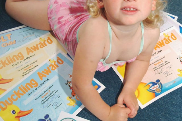 Mansfield youngster, 3 year old Jessica Street is one of the youngest to complete a 20 metre swim at Sherwood Baths.