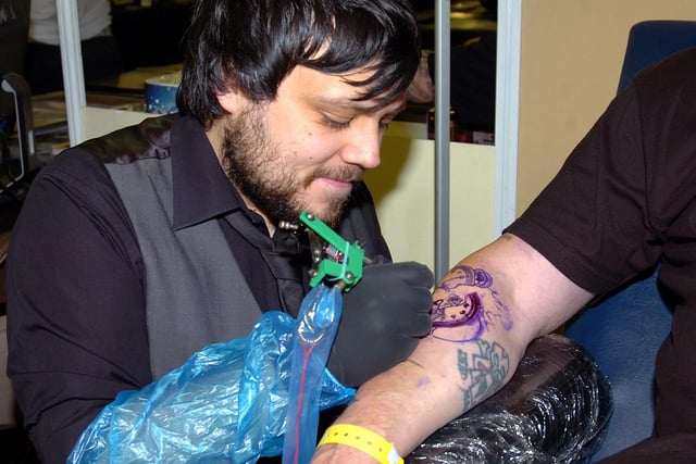 Tattoo Jam at Doncaster Racecourse and Exhibition Centre. Johny D Matthews, based in Conisbrough and Edlington hard at work in 2012