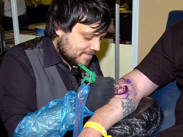 Tattoo Jam at Doncaster Racecourse and Exhibition Centre. Johny D Matthews, based in Conisbrough and Edlington hard at work in 2012