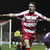 Michael McIndoe celebrates scoring against Arsenal in 2005. Photo: Ross Kinnaird/Getty Images
