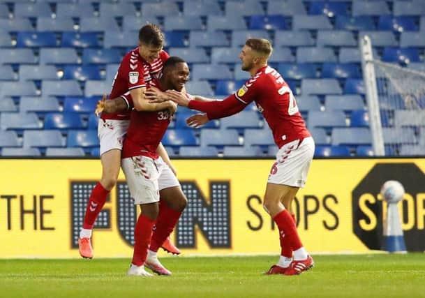 Britt Assombalonga of Middlesbrough celebrates after scoring their second goal.