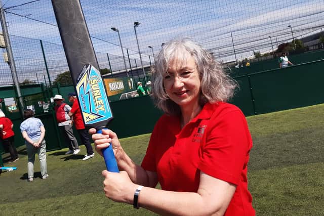 Lillian Smith taking part in the Doncaster U3A walking cricket