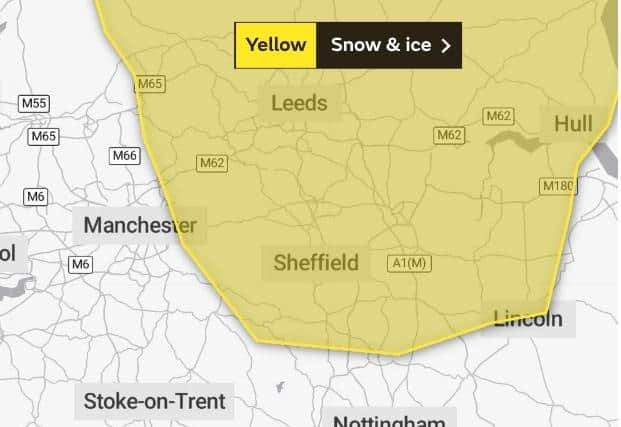 Yellow warning for snow and ice has been issued for South Yorkshire.