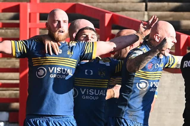 Liam Johnson celebrates his last gasp try. Picture: Howard Roe/AHPIX.com